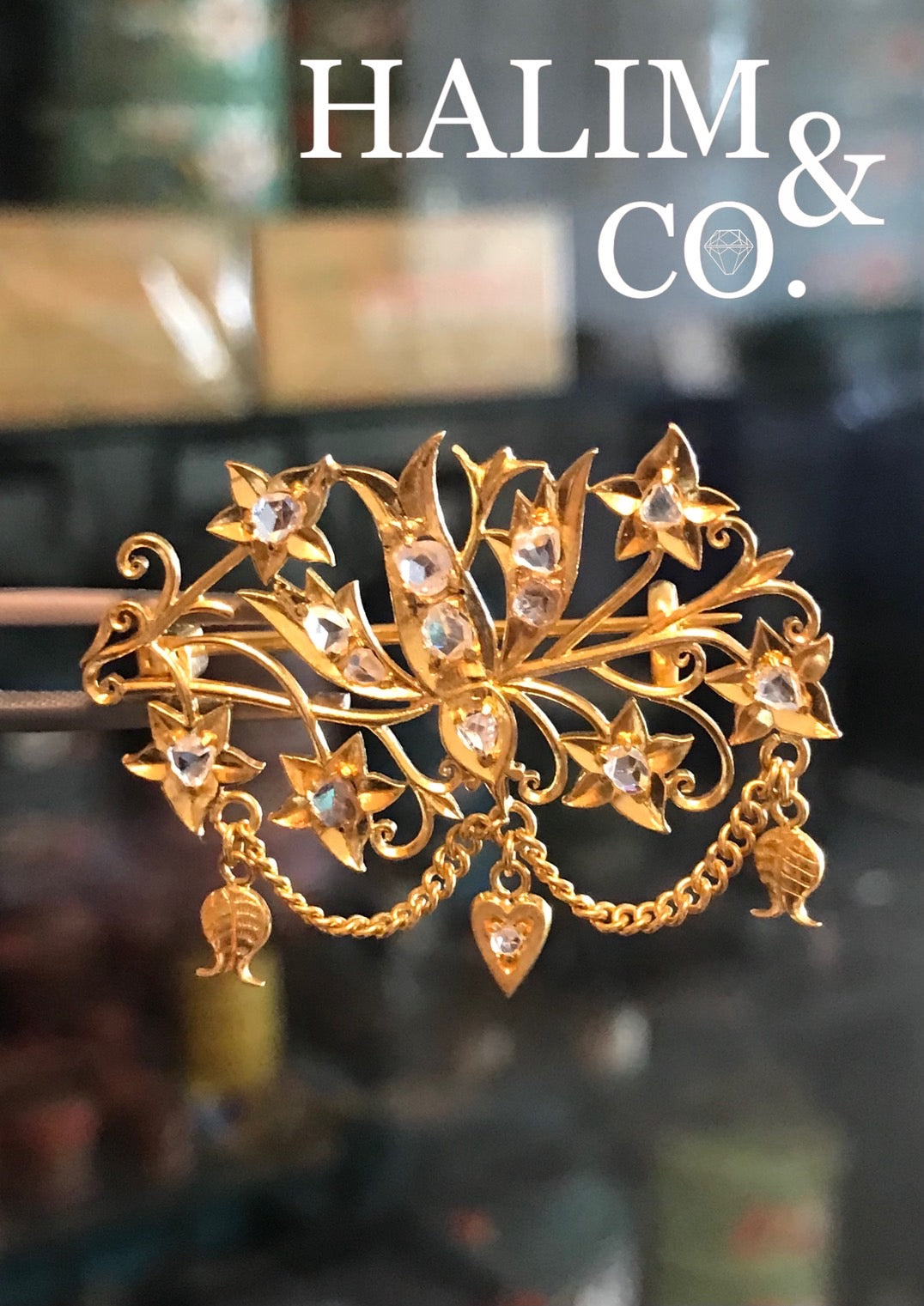 Antique Bird Rose Cut Diamond Brooch With 22k Gold. Kebaya Jewelry / Peranakan Nyonya Jewelry