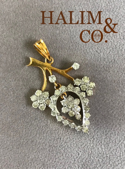 Antique Diamond Pendant With 14k Gold. Kebaya Jewelry / Peranakan Nyonya Jewelry
