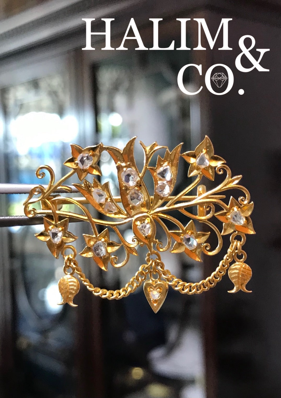 Antique Bird Rose Cut Diamond Brooch With 22k Gold. Kebaya Jewelry / Peranakan Nyonya Jewelry