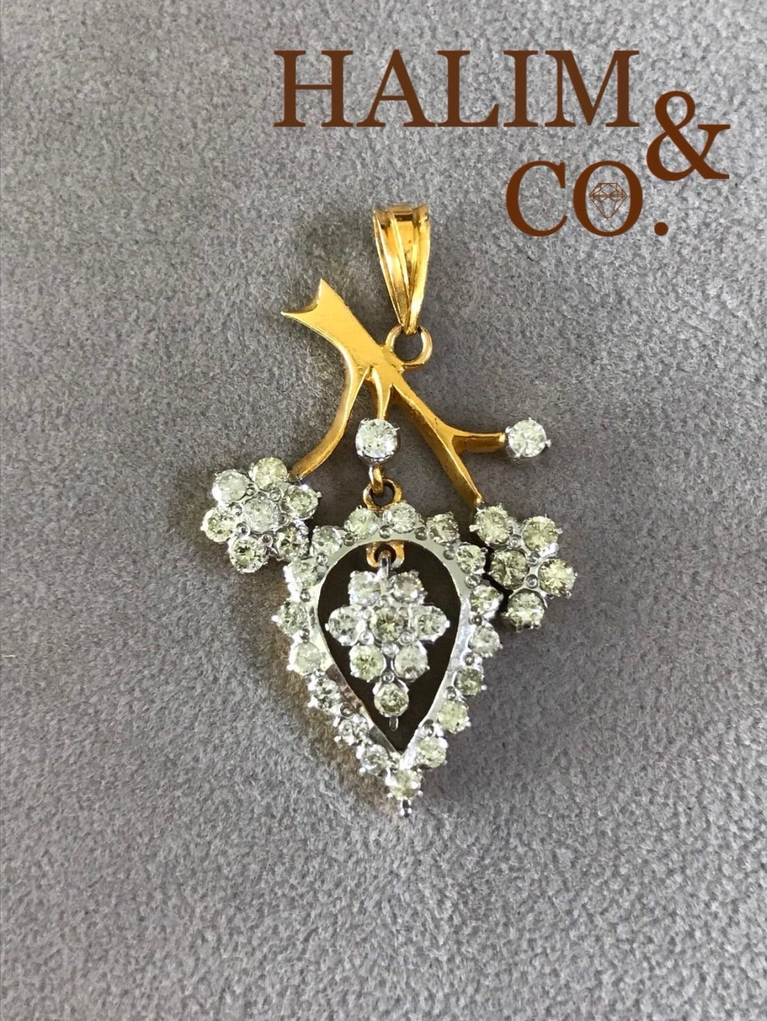 Antique Diamond Pendant With 14k Gold. Kebaya Jewelry / Peranakan Nyonya Jewelry