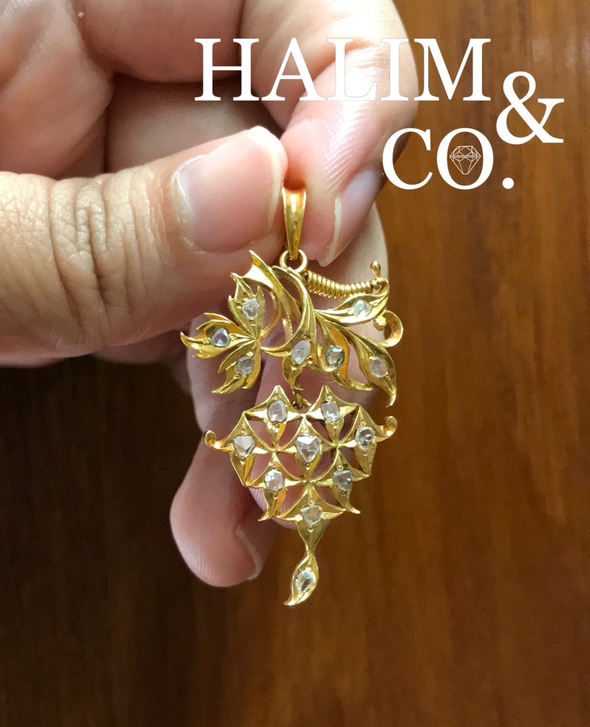 Antique Polki Diamond Pendant With Gold. Kebaya Jewelry / Peranakan Nyonya Jewelry