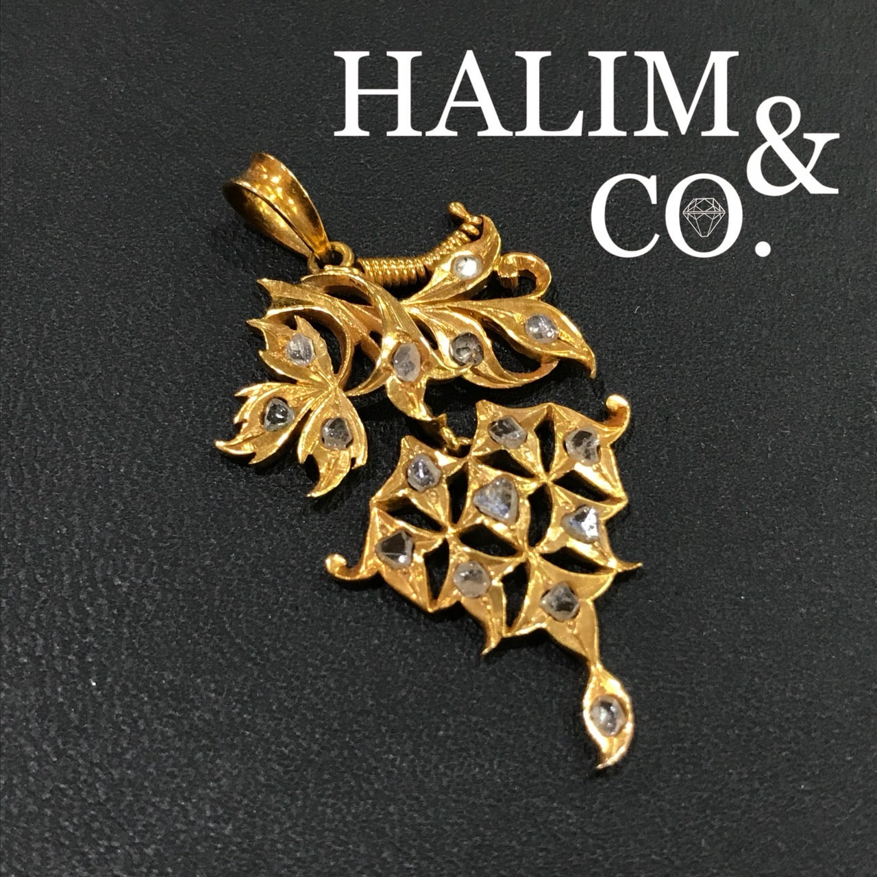 Antique Polki Diamond Pendant With Gold. Kebaya Jewelry / Peranakan Nyonya Jewelry