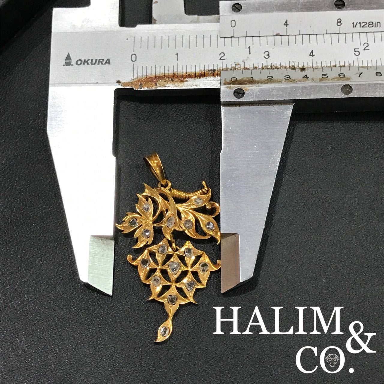 Antique Polki Diamond Pendant With Gold. Kebaya Jewelry / Peranakan Nyonya Jewelry