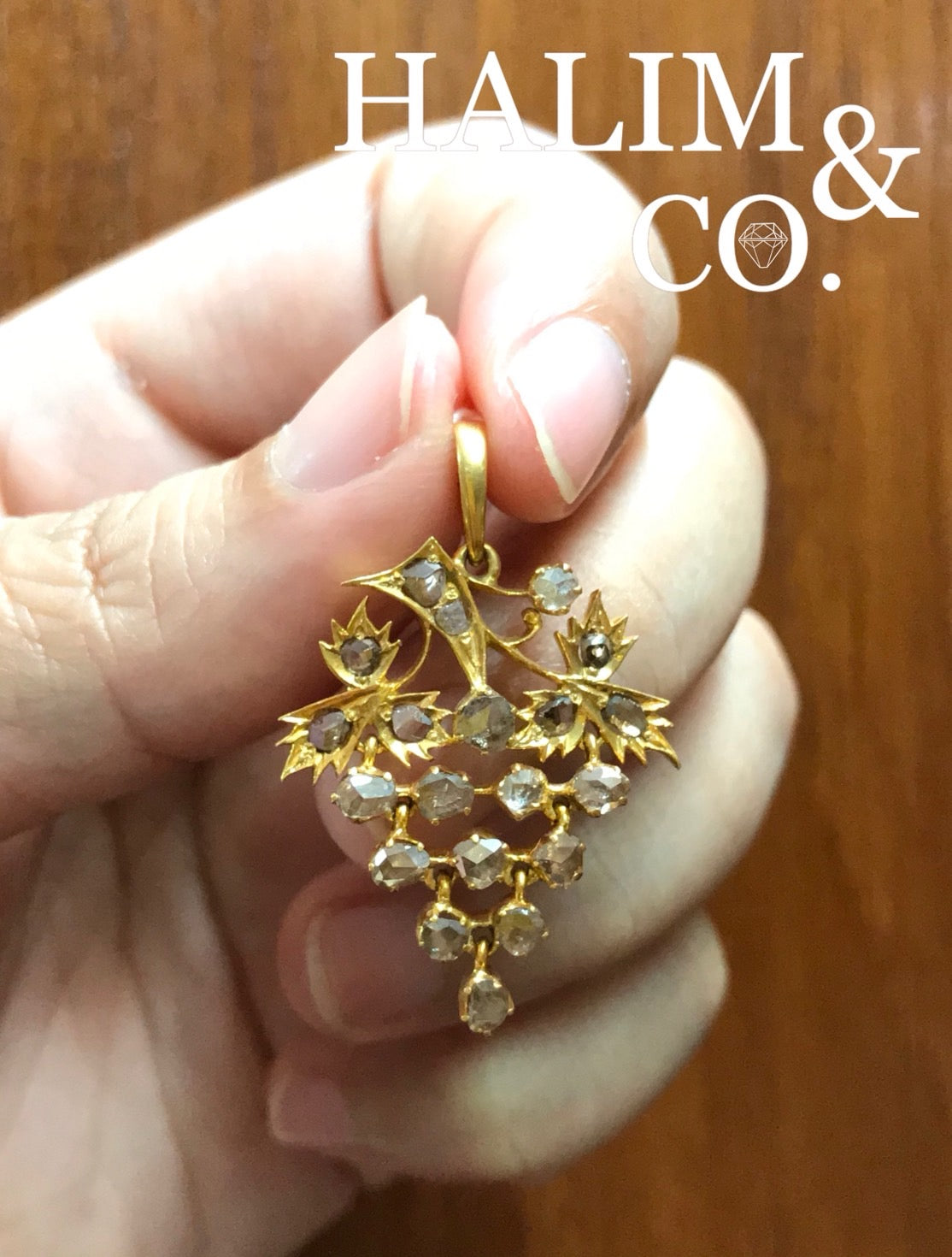 Antique Polki Diamond Pendant With Gold. Kebaya Jewelry / Peranakan Nyonya Jewelry