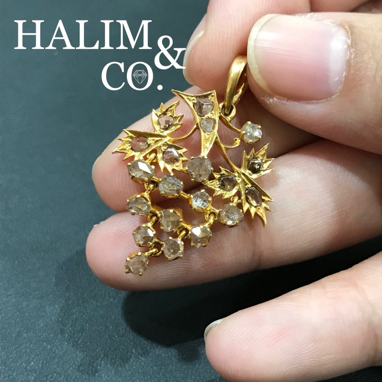 Antique Polki Diamond Pendant With Gold. Kebaya Jewelry / Peranakan Nyonya Jewelry