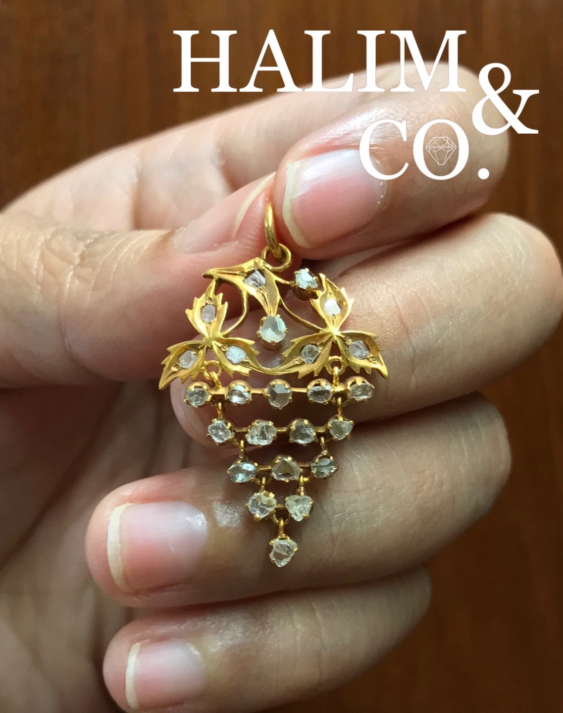 Antique Polki Diamond Pendant With Gold. Kebaya Jewelry / Peranakan Nyonya Jewelry