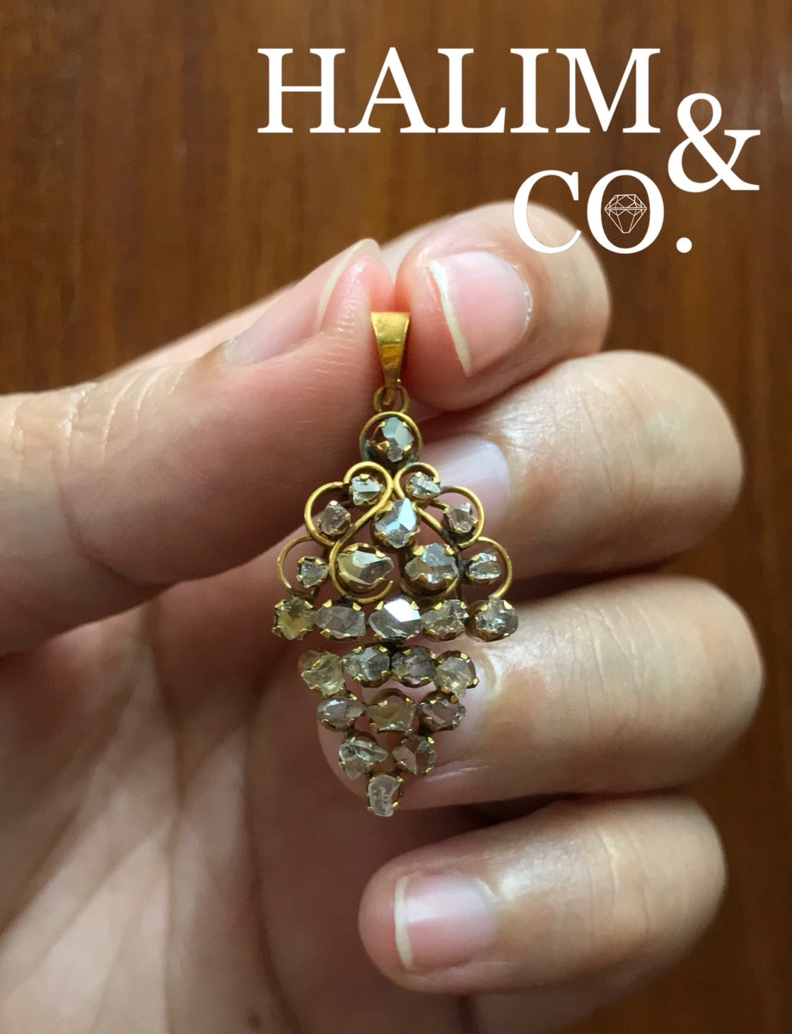 Antique Polki Diamond Pendant With Gold. Kebaya Jewelry / Peranakan Nyonya Jewelry