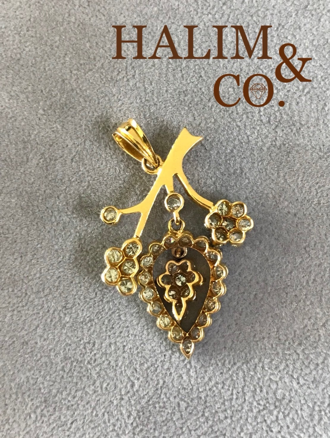 Antique Diamond Pendant With 14k Gold. Kebaya Jewelry / Peranakan Nyonya Jewelry