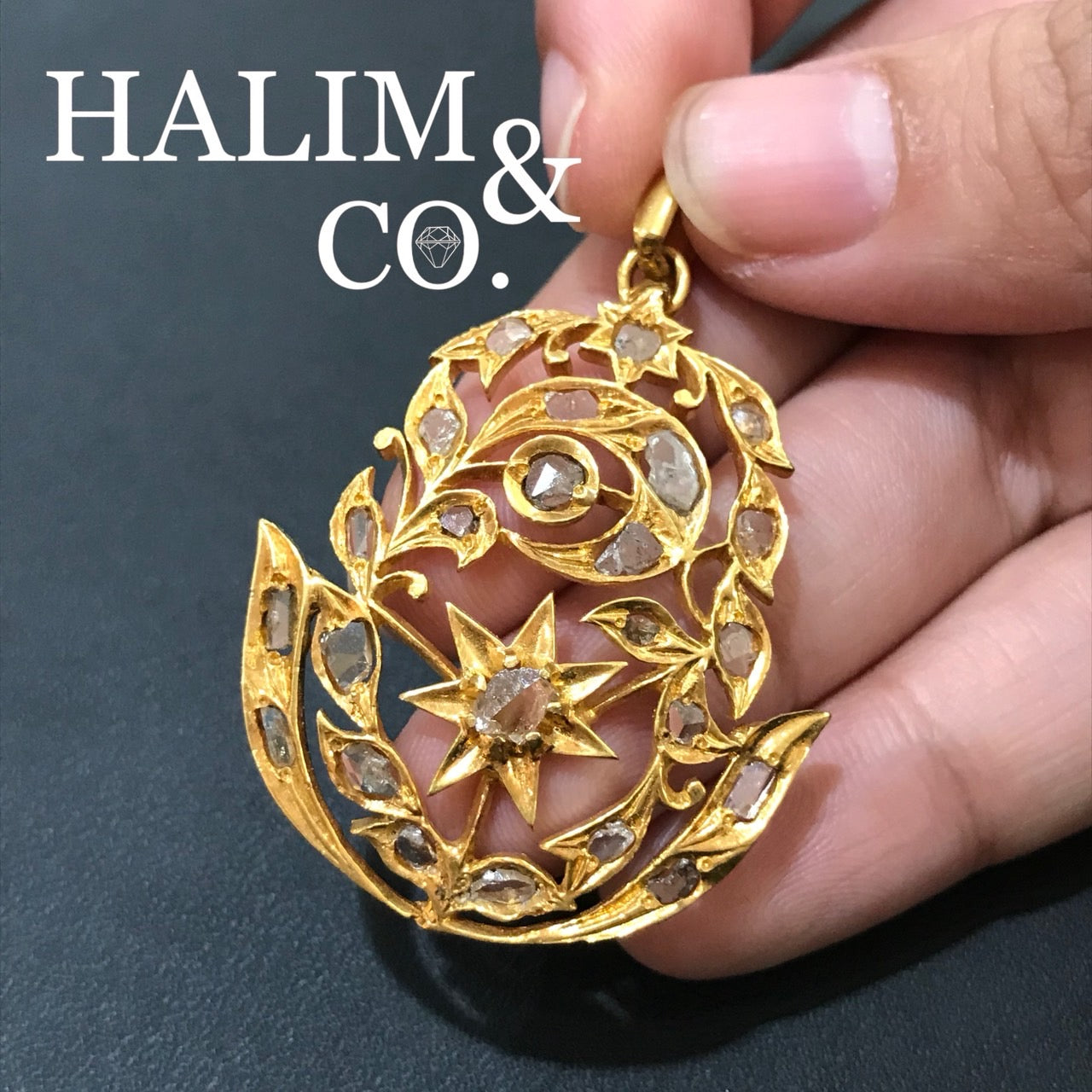 Antique Polki Diamond pendant. Peranakan Nyonya Jewelry