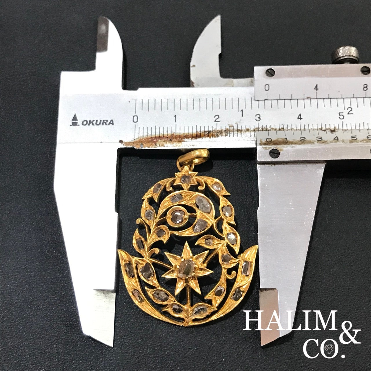 Antique Polki Diamond pendant. Peranakan Nyonya Jewelry
