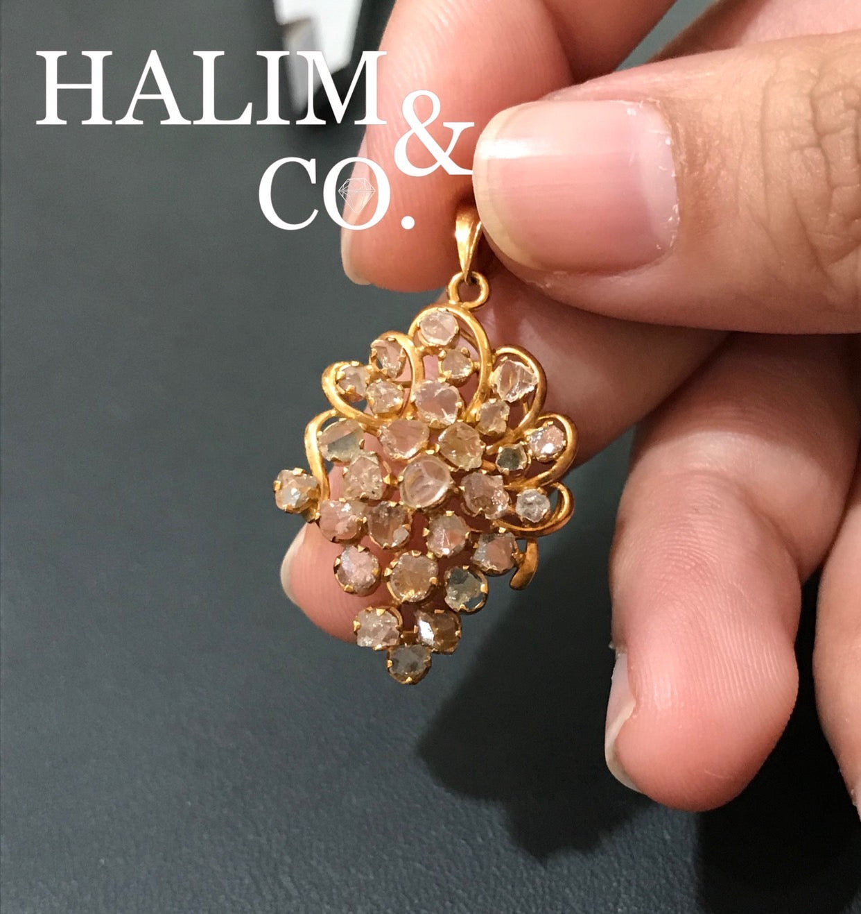 Antique Polki Diamond pendant. Kebaya Jewelry / Peranakan Nyonya Jewelry