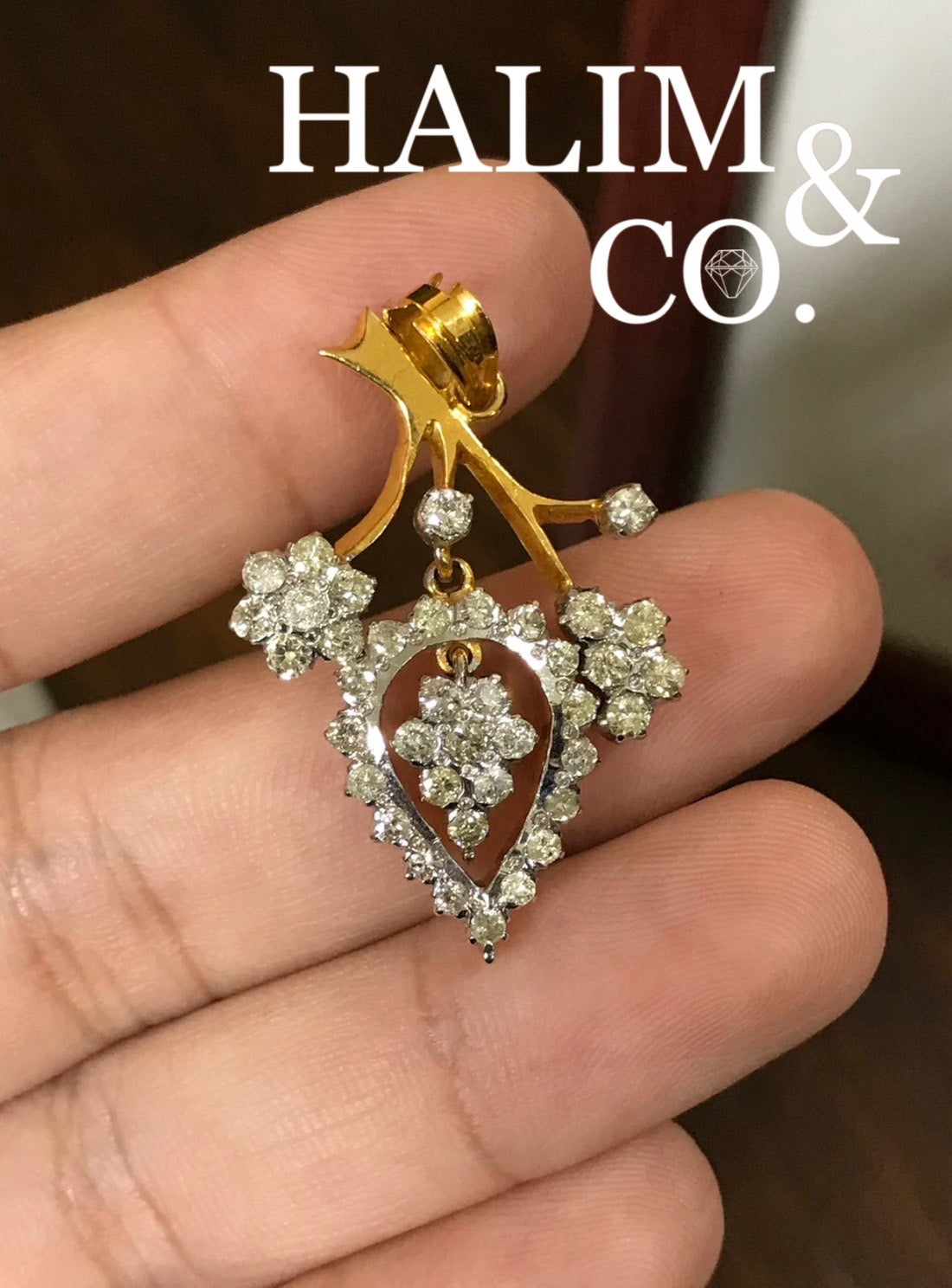 Antique Diamond Pendant With 14k Gold. Kebaya Jewelry / Peranakan Nyonya Jewelry