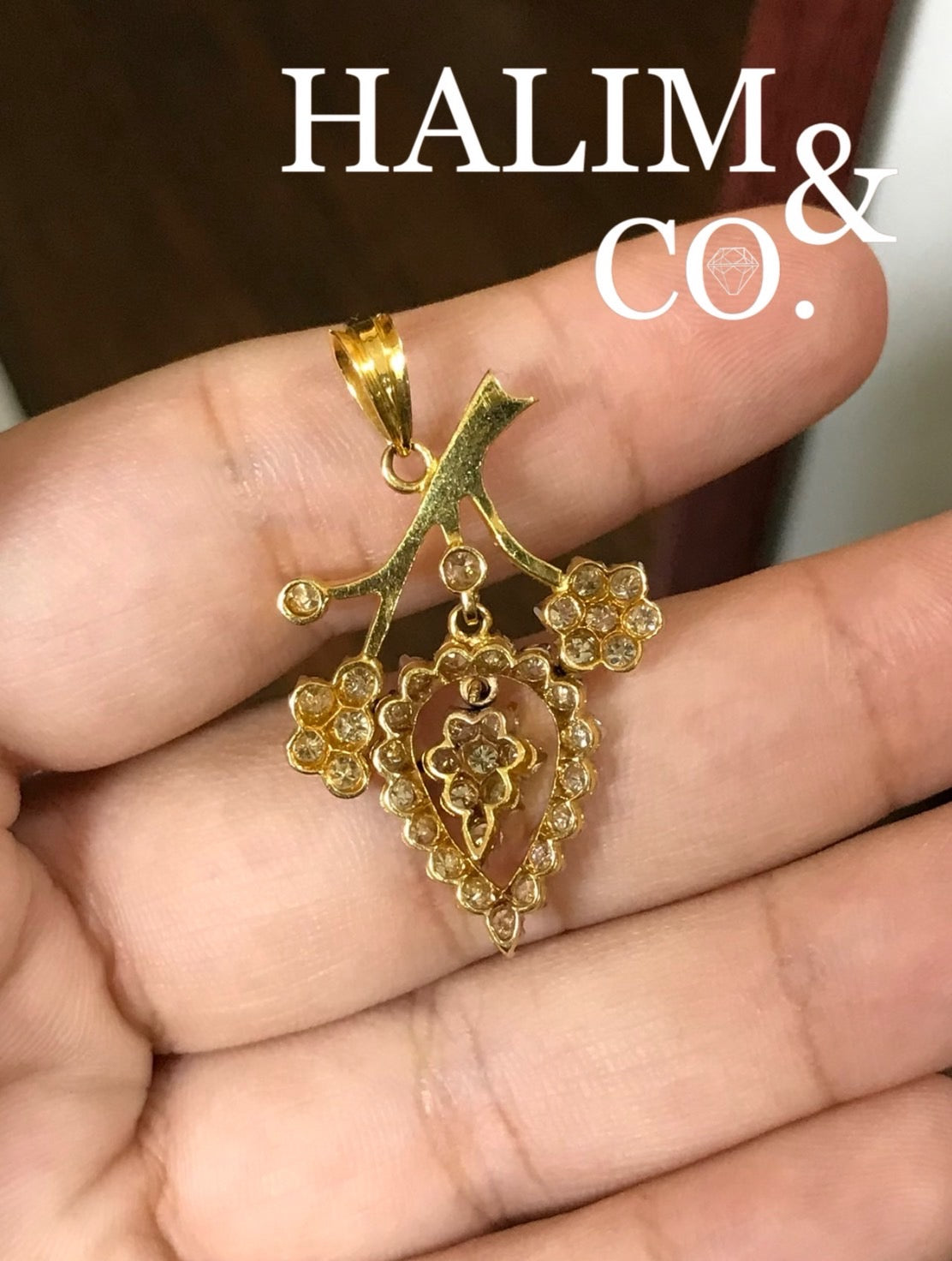 Antique Diamond Pendant With 14k Gold. Kebaya Jewelry / Peranakan Nyonya Jewelry