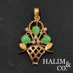 Antique Diamond and Jade Pendant With Gold. Kebaya Jewelry / Peranakan Nyonya Jewelry