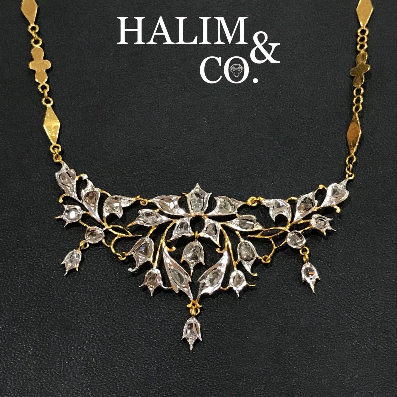 Vintage Polki Diamond Peranakan Nyonya Necklace.