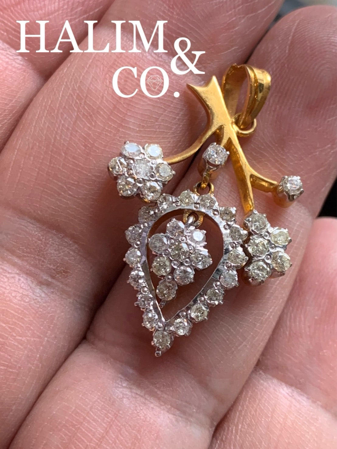 Antique Diamond Pendant With 14k Gold. Kebaya Jewelry / Peranakan Nyonya Jewelry