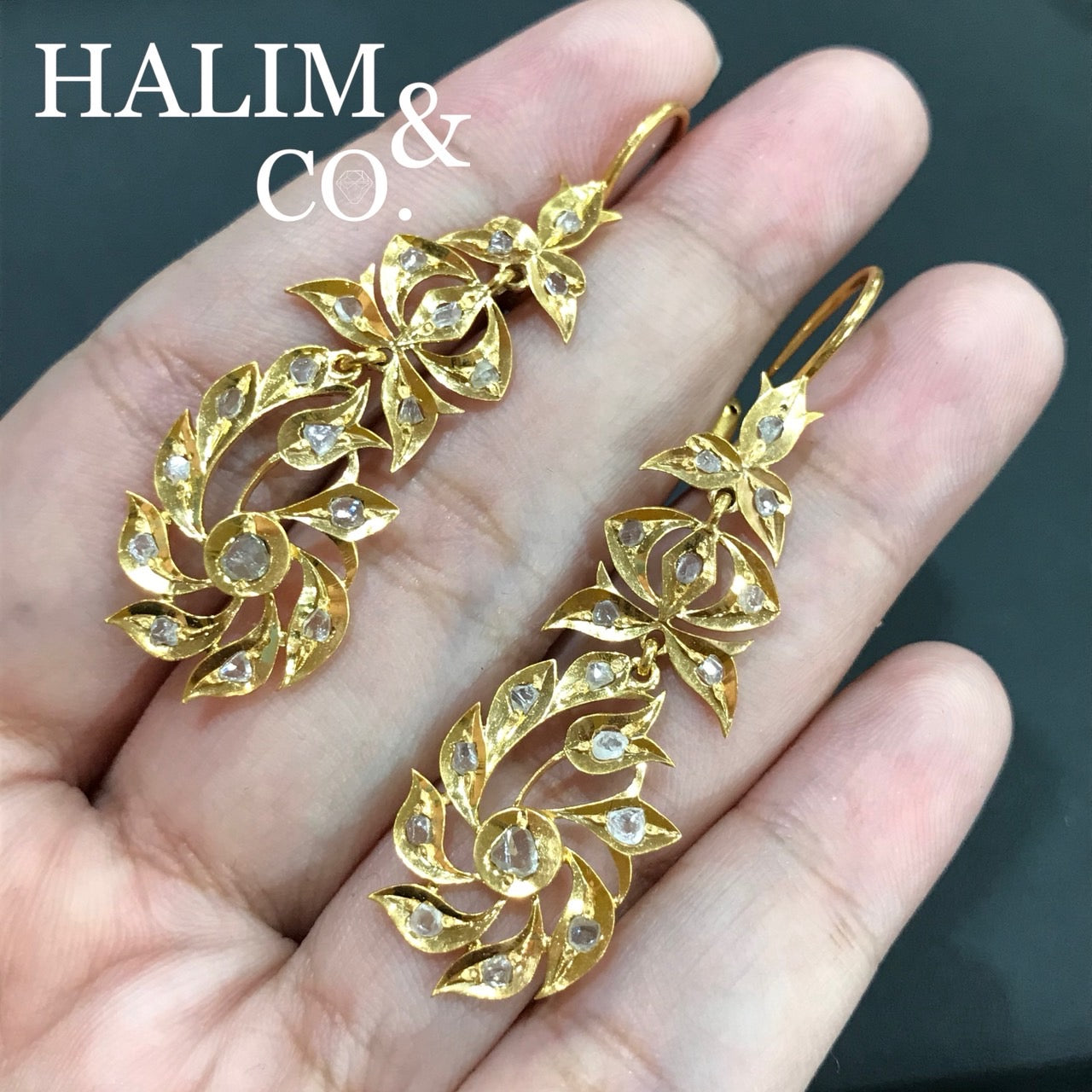 Antique Polki Diamond Chandelier Earrings. Kebaya Jewelry / Peranakan Nyonya Jewelry