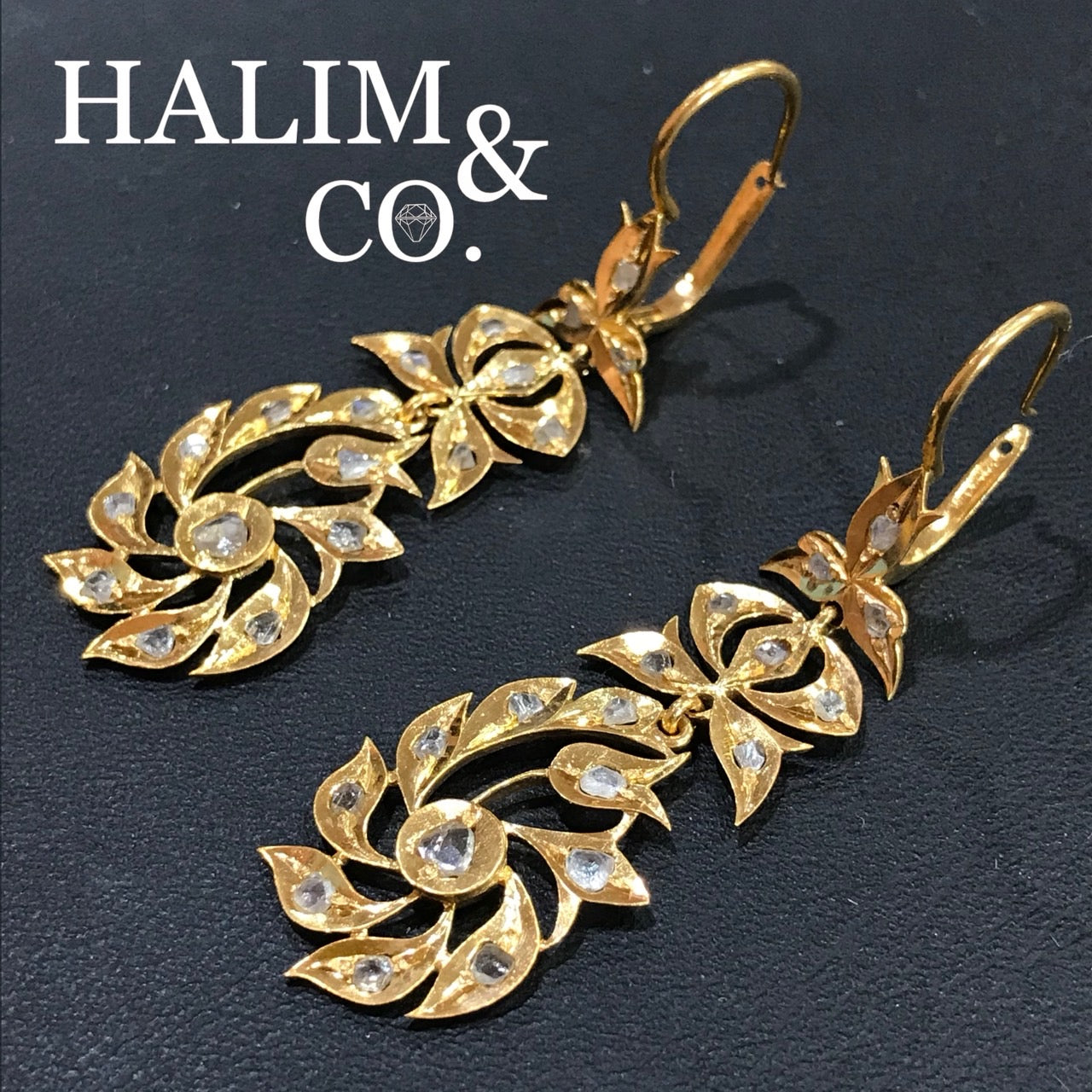 Antique Polki Diamond Chandelier Earrings. Kebaya Jewelry / Peranakan Nyonya Jewelry