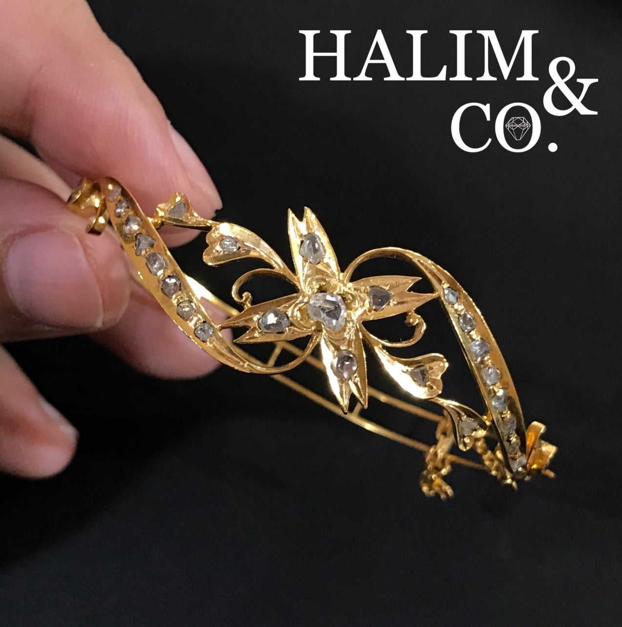 Antique Gold Bracelet With Polki Diamond. Kebaya Jewelry / Peranakan Nyonya Jewelry