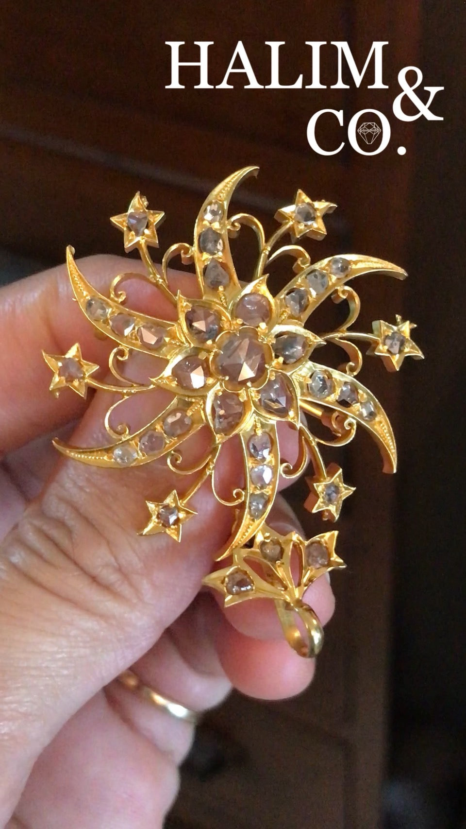 Antique Rose Cut Diamond Brooch/Pendant With 22k Gold. Kebaya Jewelry / Peranakan Nyonya Jewelry