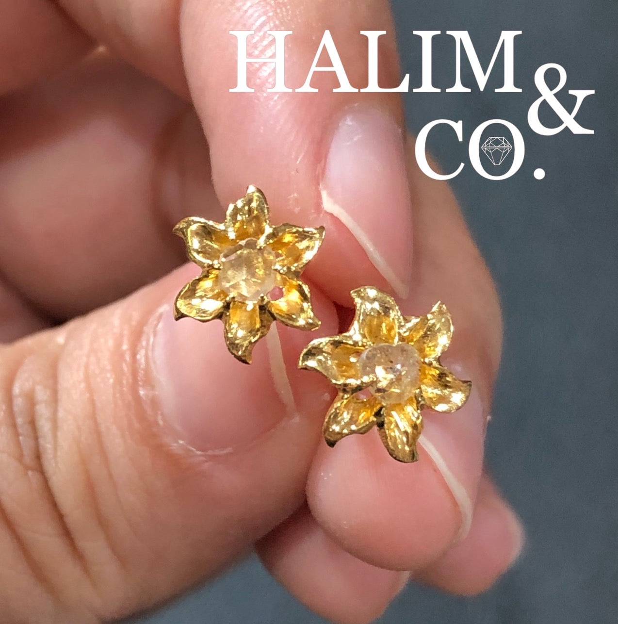 Antique Polki Diamond Flower Earrings. Kebaya Jewelry / Peranakan Nyonya Jewelry