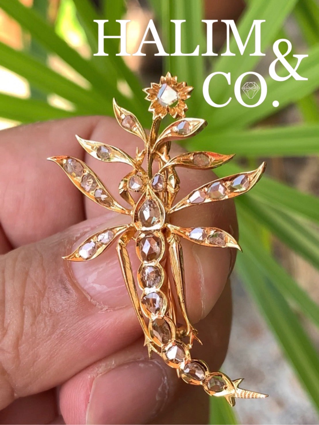 Antique Rose Cut Diamond Dragonfly Brooch. Kebaya Jewelry / Peranakan Nyonya Jewelry