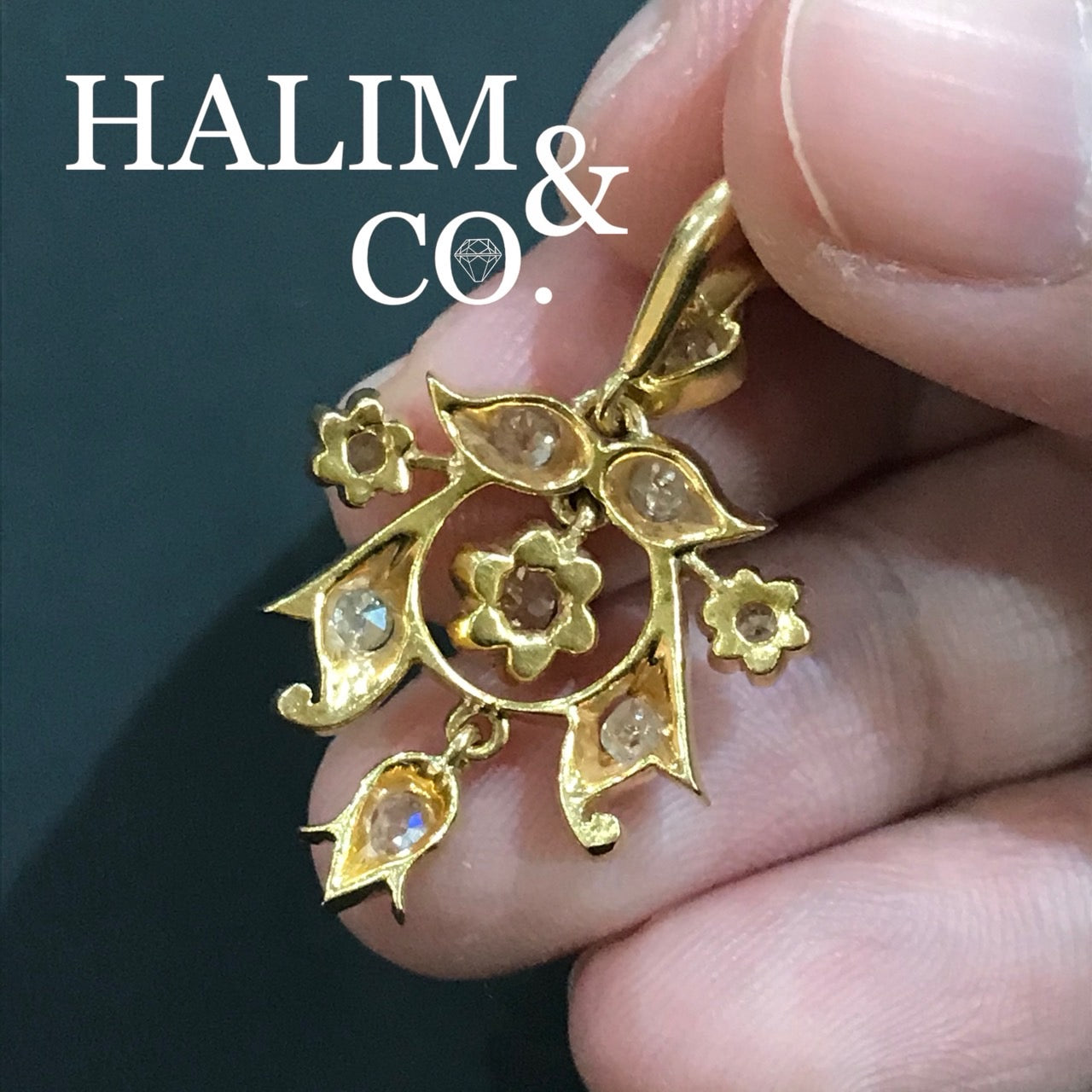 Antique old European Cut Diamond Pendant. Peranakan Nyonya Jewelry