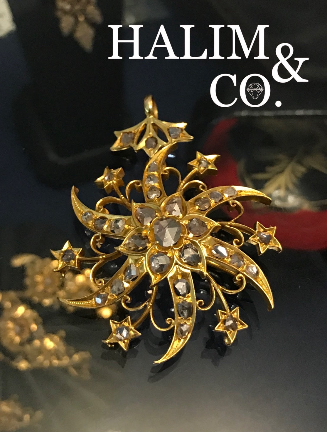 Antique Rose Cut Diamond Brooch/Pendant With 22k Gold. Kebaya Jewelry / Peranakan Nyonya Jewelry