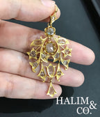 Antique Rose Cut Diamond Pendant. Peranakan Nyonya Jewelry