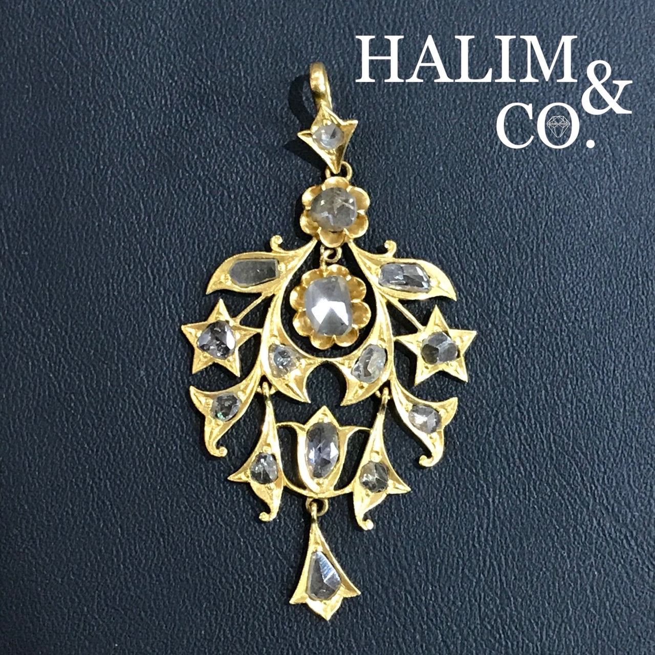 Antique Rose Cut Diamond Pendant. Peranakan Nyonya Jewelry