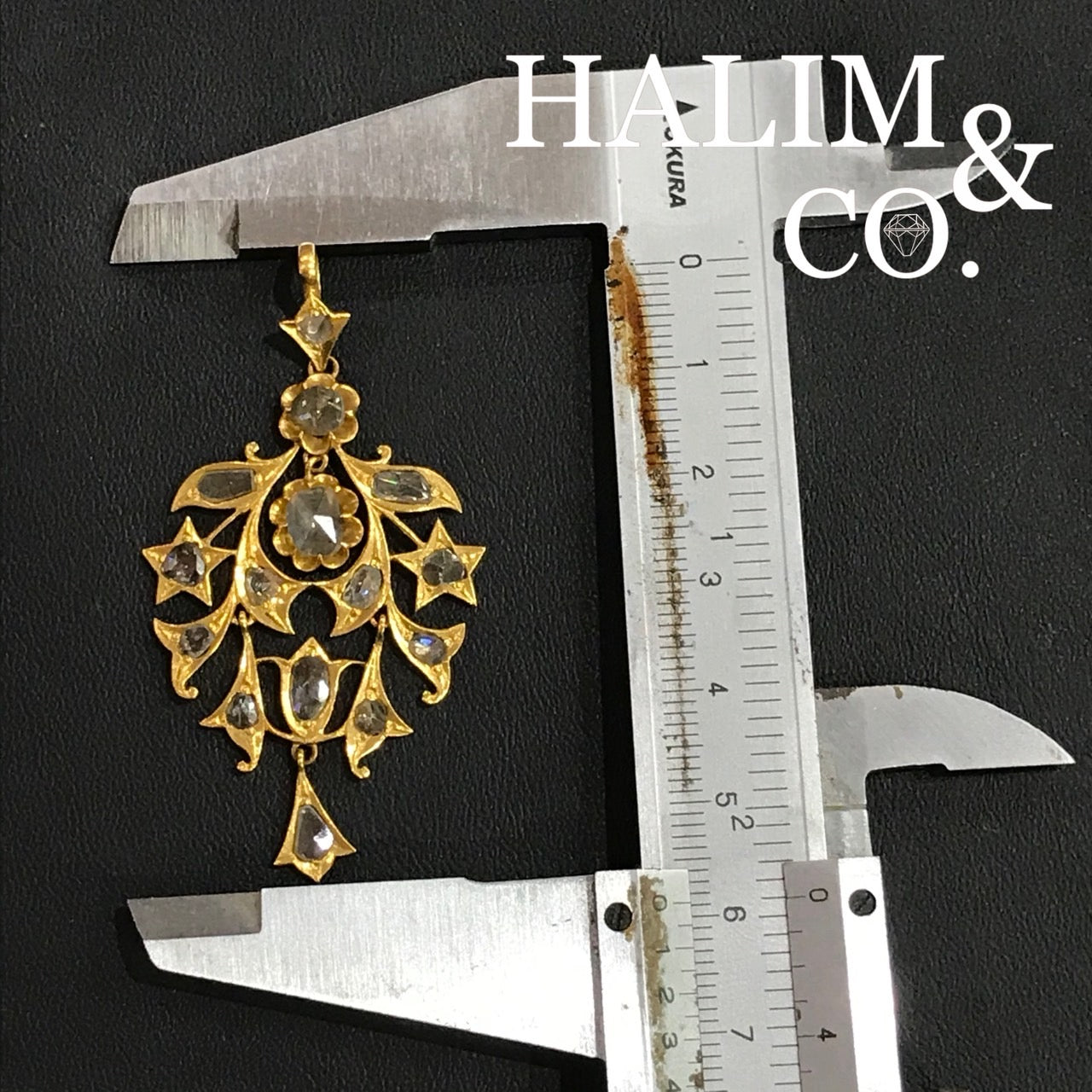 Antique Rose Cut Diamond Pendant. Peranakan Nyonya Jewelry