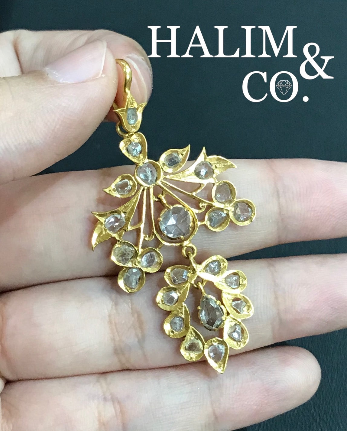 Antique Rose Cut Diamond Pendant. Kebaya Jewelry / Peranakan Nyonya Jewelry