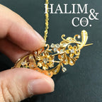 A gorgeous set of three antique gold brooches set with polki diamonds with patterned chains. Kebaya Jewelry / Peranakan Nyonya Jewelry
