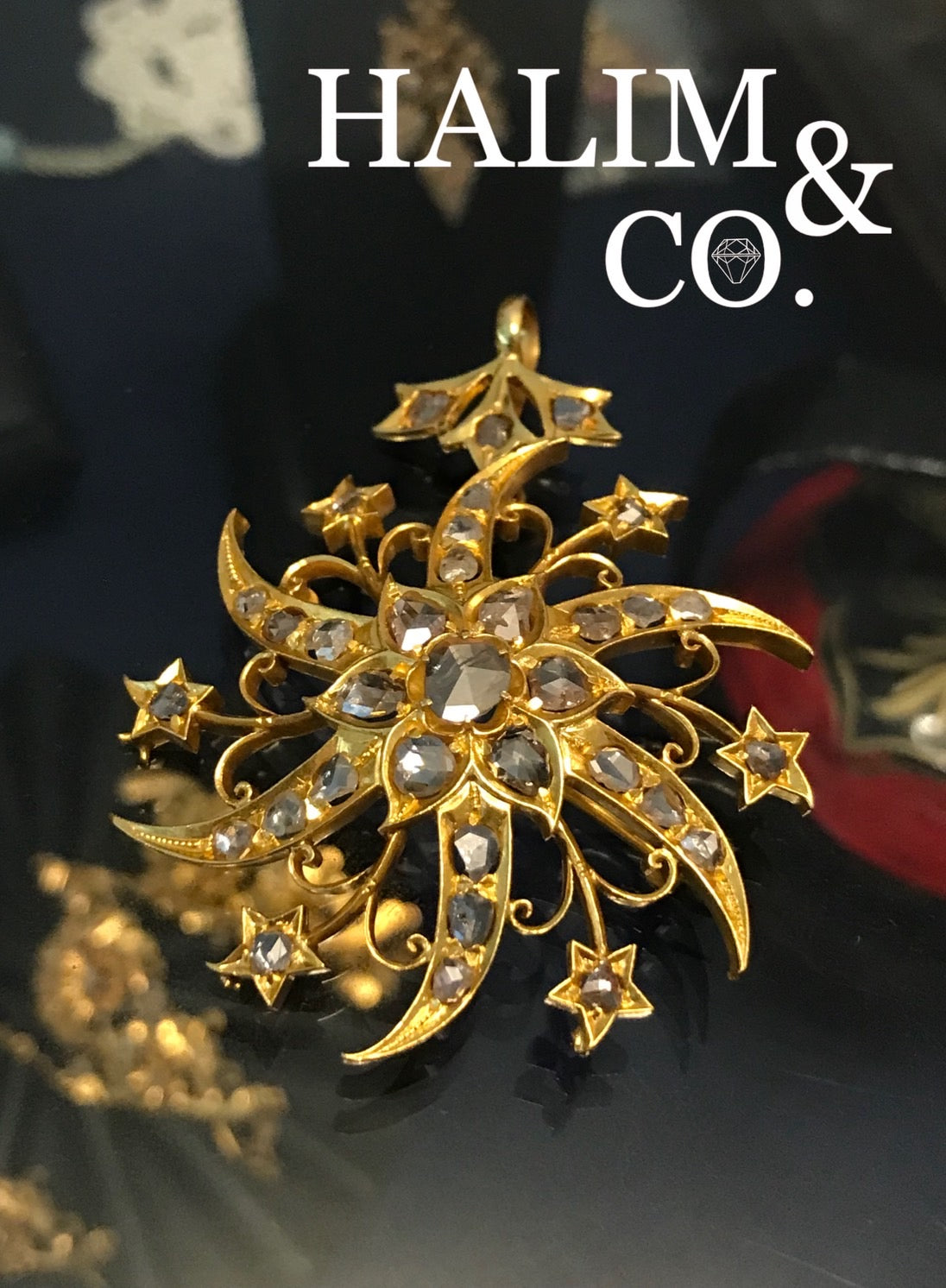 Antique Rose Cut Diamond Brooch/Pendant With 22k Gold. Kebaya Jewelry / Peranakan Nyonya Jewelry