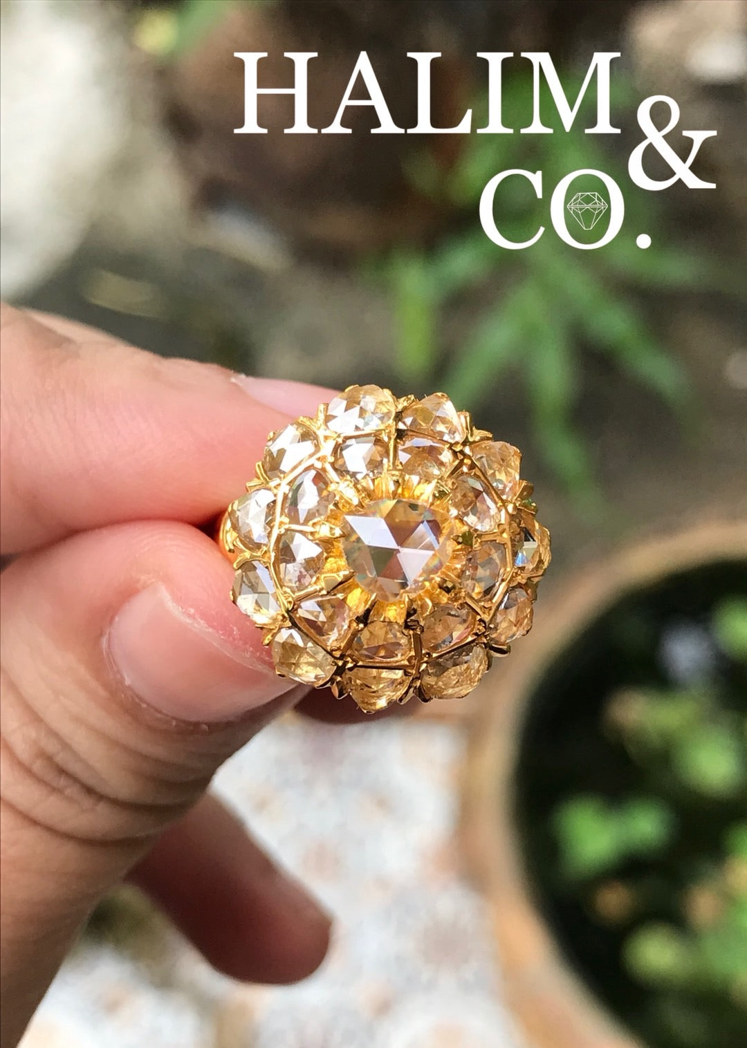 Antique Rose Cut Diamond Cluster Ring. Kebaya Jewelry / Peranakan Nyonya Jewelry