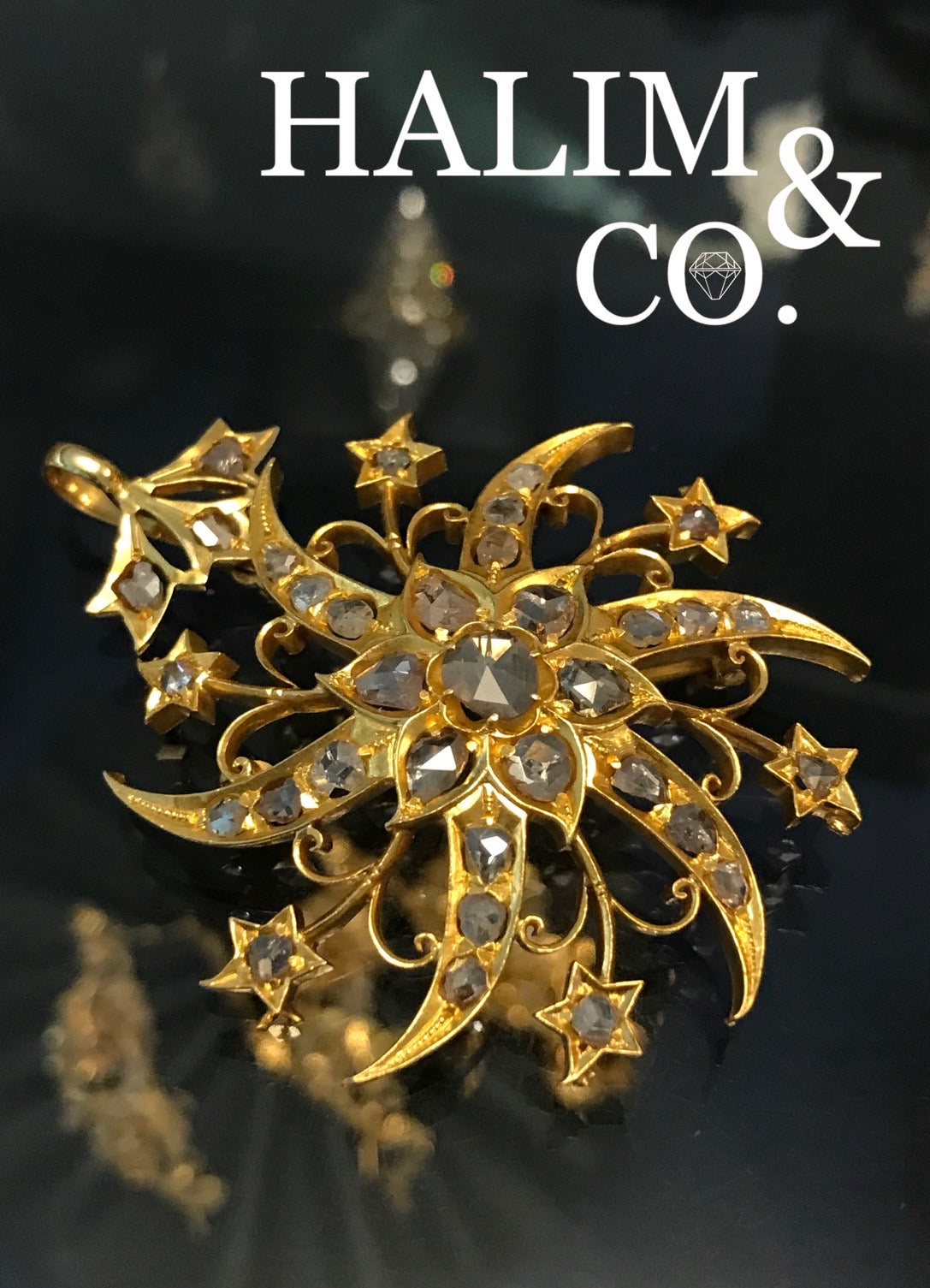 Antique Rose Cut Diamond Brooch/Pendant With 22k Gold. Kebaya Jewelry / Peranakan Nyonya Jewelry