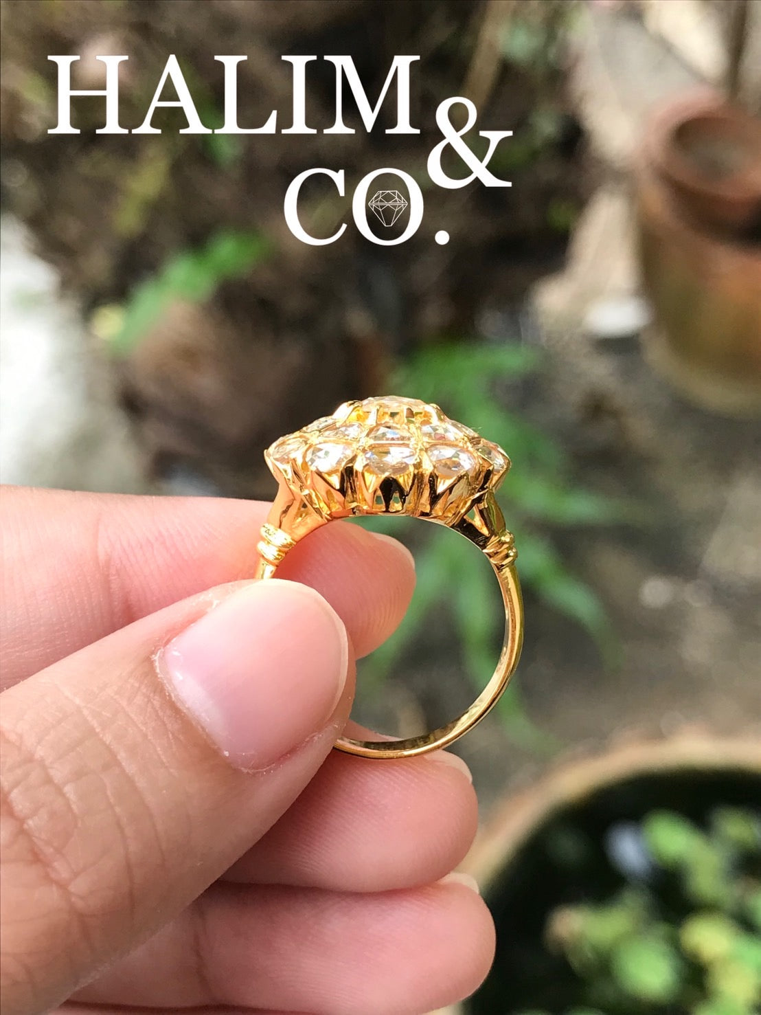 Antique Rose Cut Diamond Cluster Ring. Kebaya Jewelry / Peranakan Nyonya Jewelry