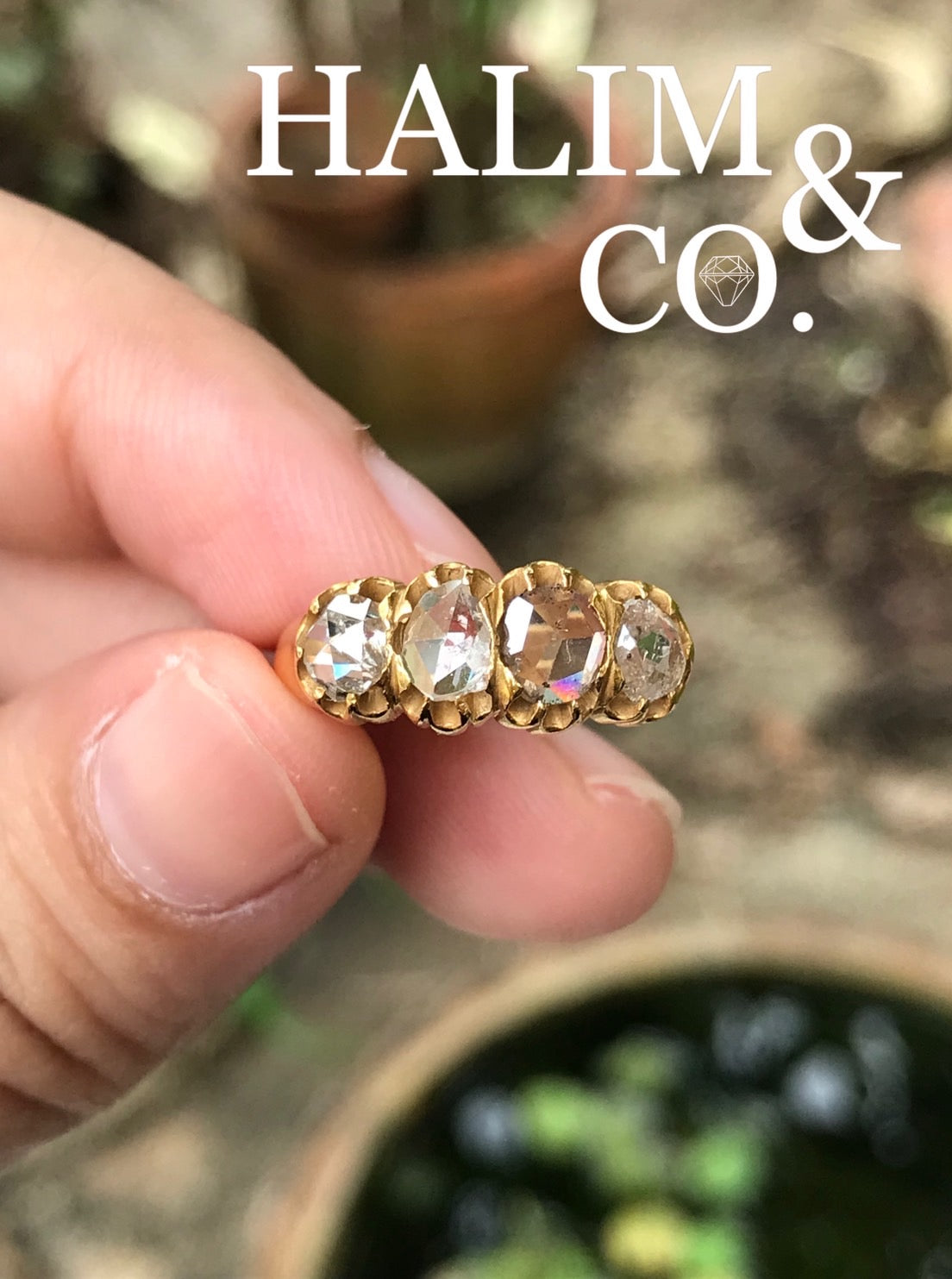Antique Rose Cut Diamond Ring. 22k gold. Kebaya Jewelry / Peranakan Nyonya Jewelry