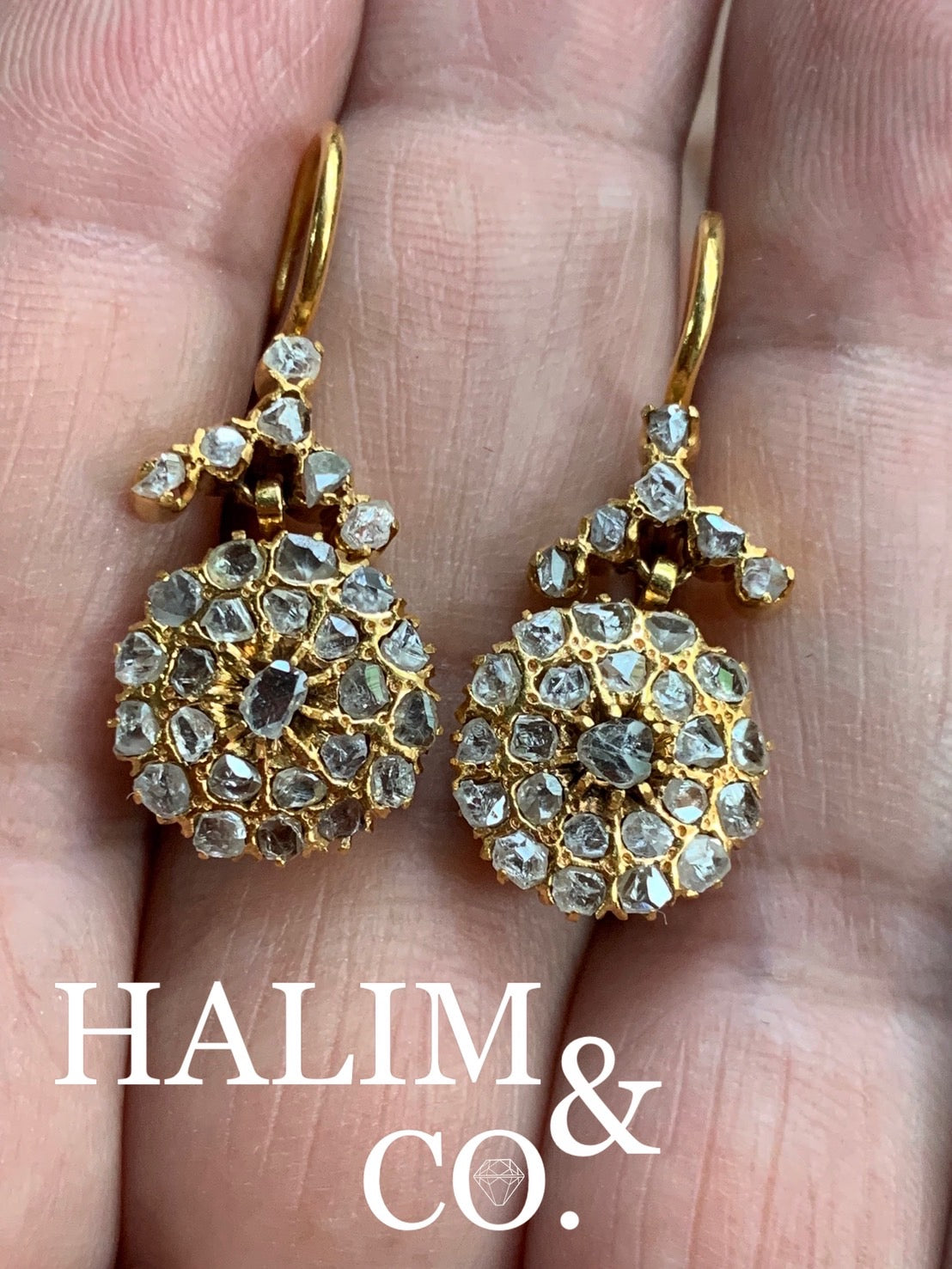Antique Polki Diamond Chandelier Earrings. Kebaya Jewelry / Peranakan Nyonya Jewelry
