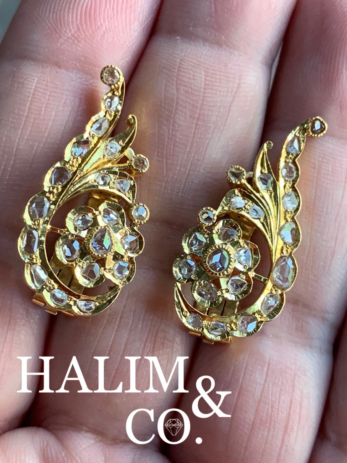 Antique Rose Cut Diamond Earrings. Kebaya Jewelry / Peranakan Nyonya Jewelry