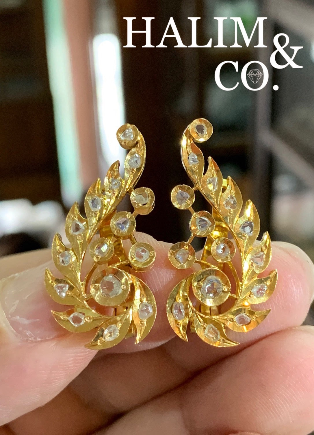 Antique Slice Polki Diamond Phoenix Tail Earrings. Kebaya Jewelry / Peranakan Nyonya Jewelry