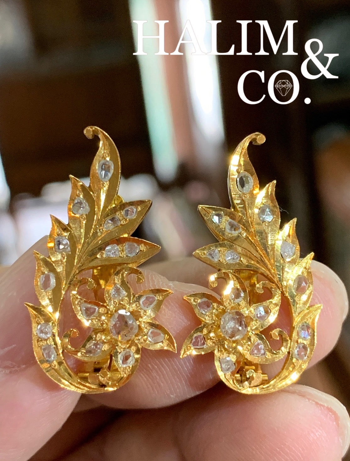 Antique Slice Polki Diamond Phoenix Tail Earrings. Kebaya Jewelry / Peranakan Nyonya Jewelry