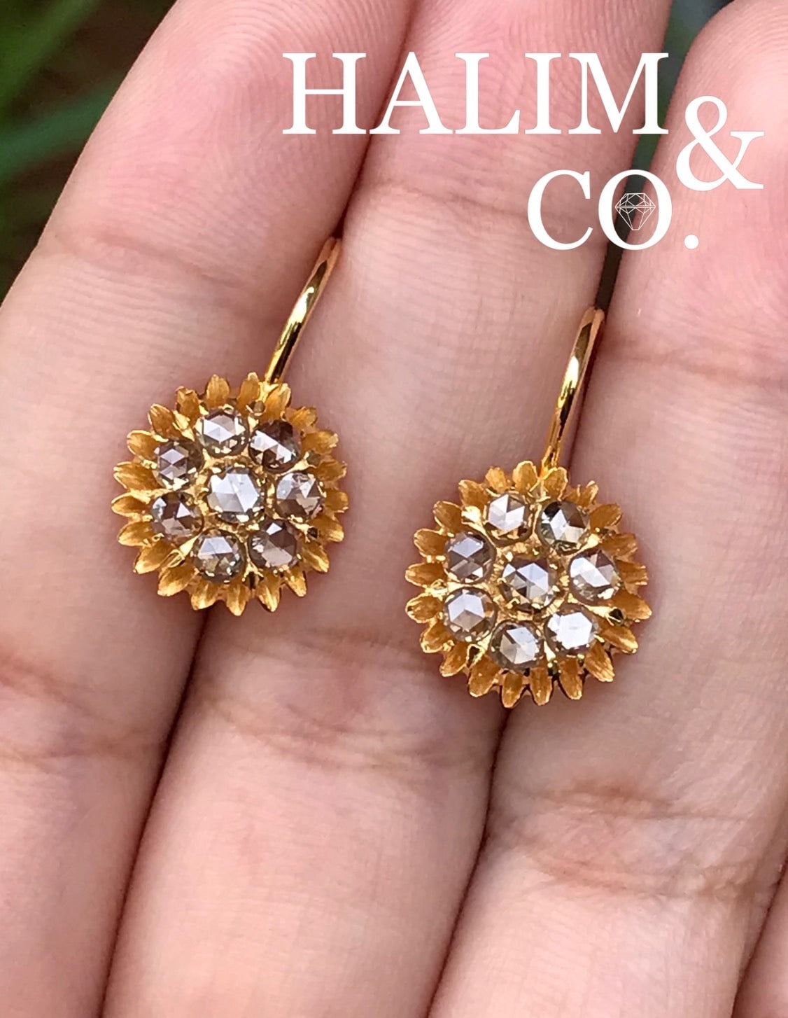 Antique Rose Cut Diamond Earrings. Kebaya Jewelry / Peranakan Nyonya Jewelry