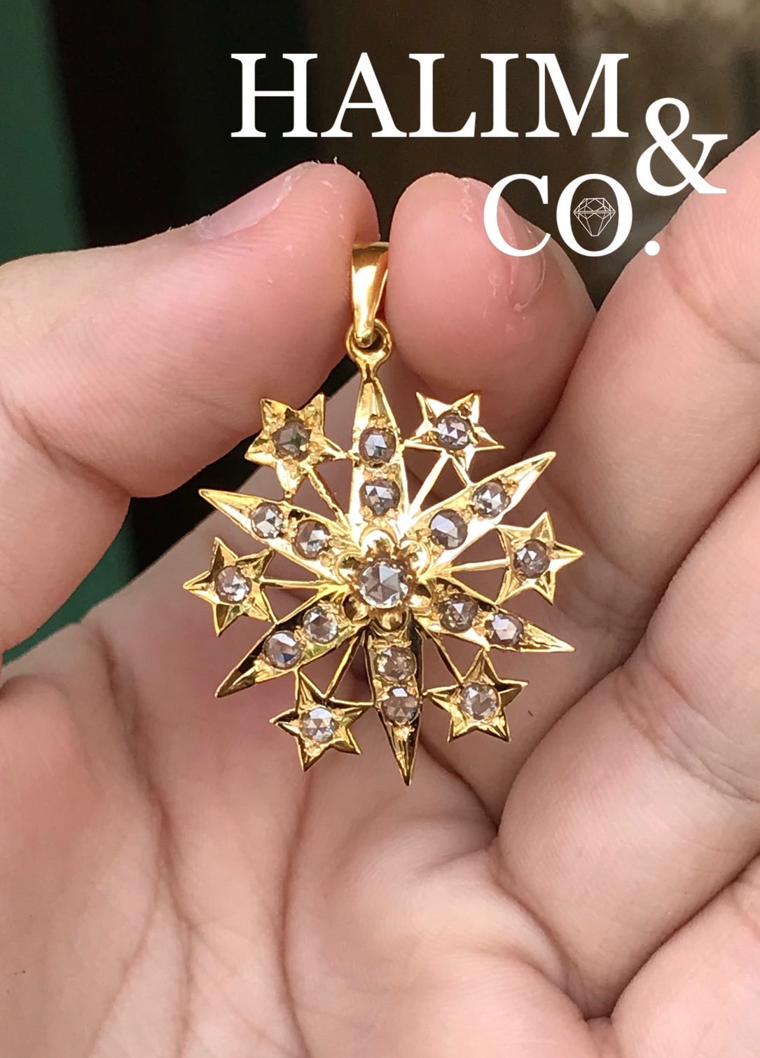 Antique rose cut diamond star pendant. Peranakan Nyonya Jewelry