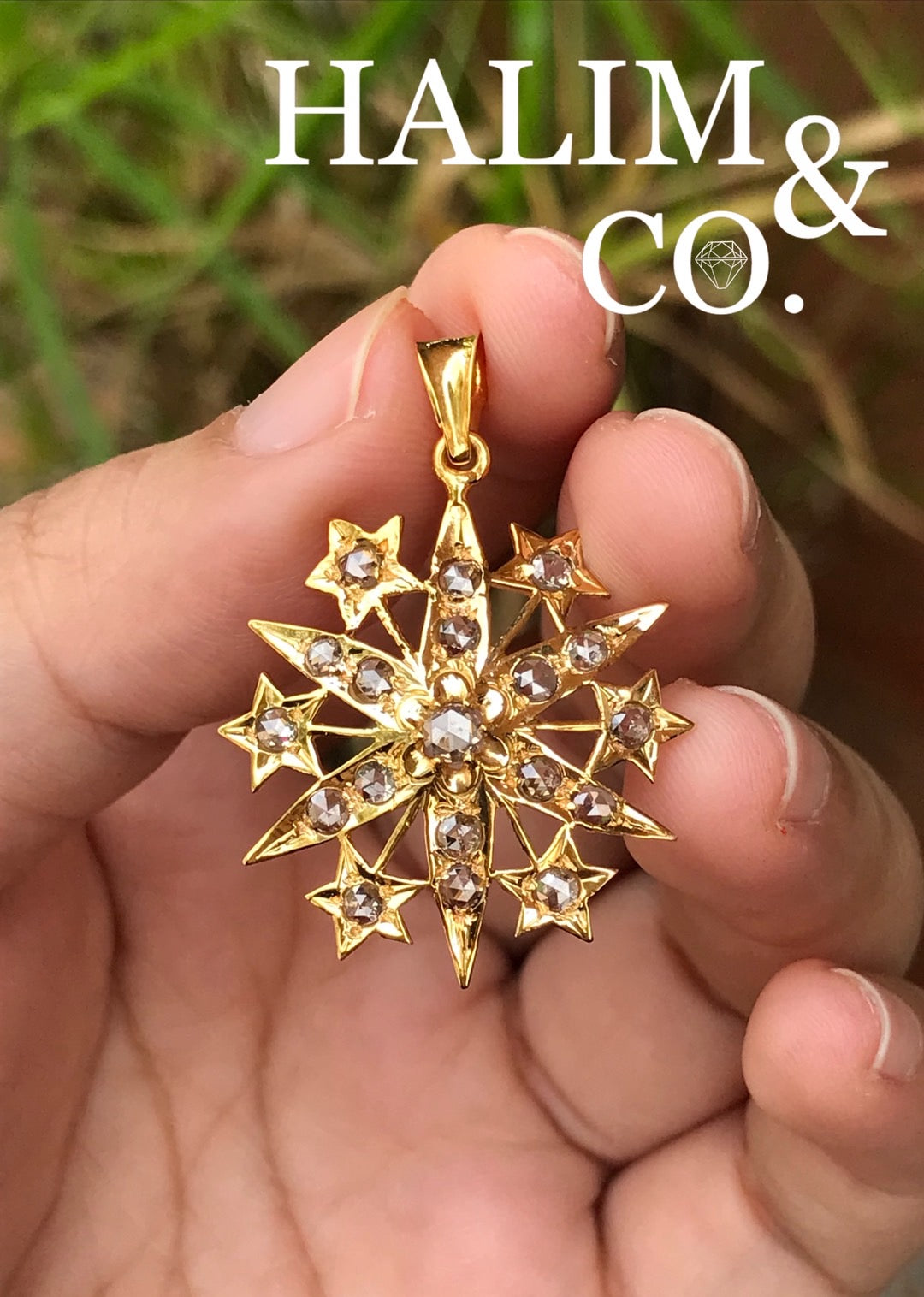 Antique rose cut diamond star pendant. Peranakan Nyonya Jewelry