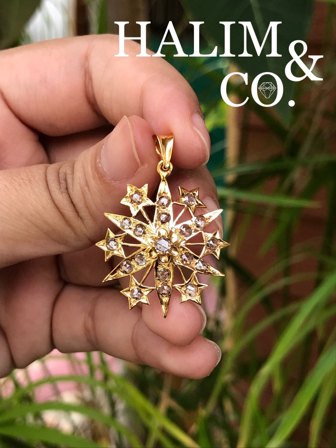 Antique rose cut diamond star pendant. Peranakan Nyonya Jewelry