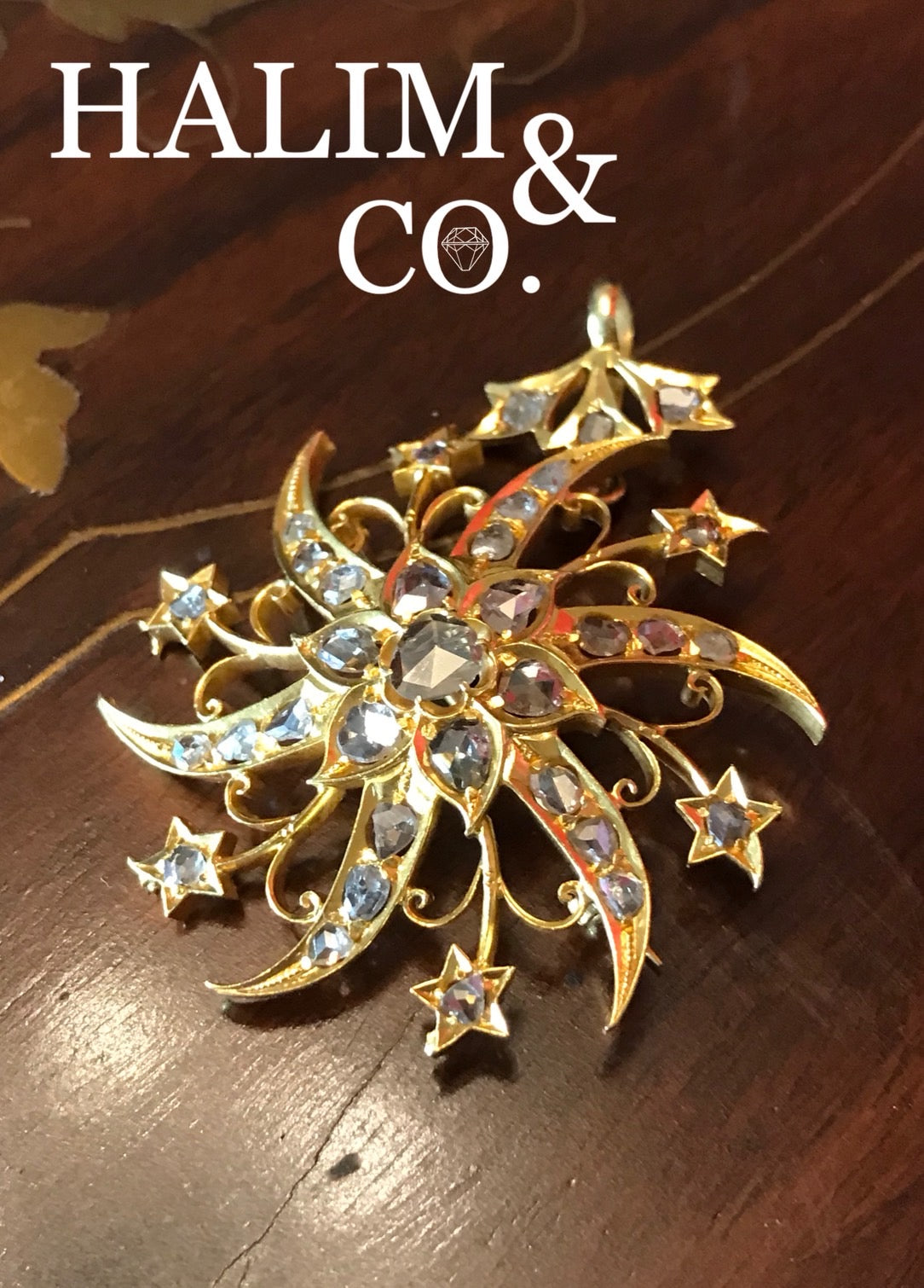 Antique Rose Cut Diamond Brooch/Pendant With 22k Gold. Kebaya Jewelry / Peranakan Nyonya Jewelry