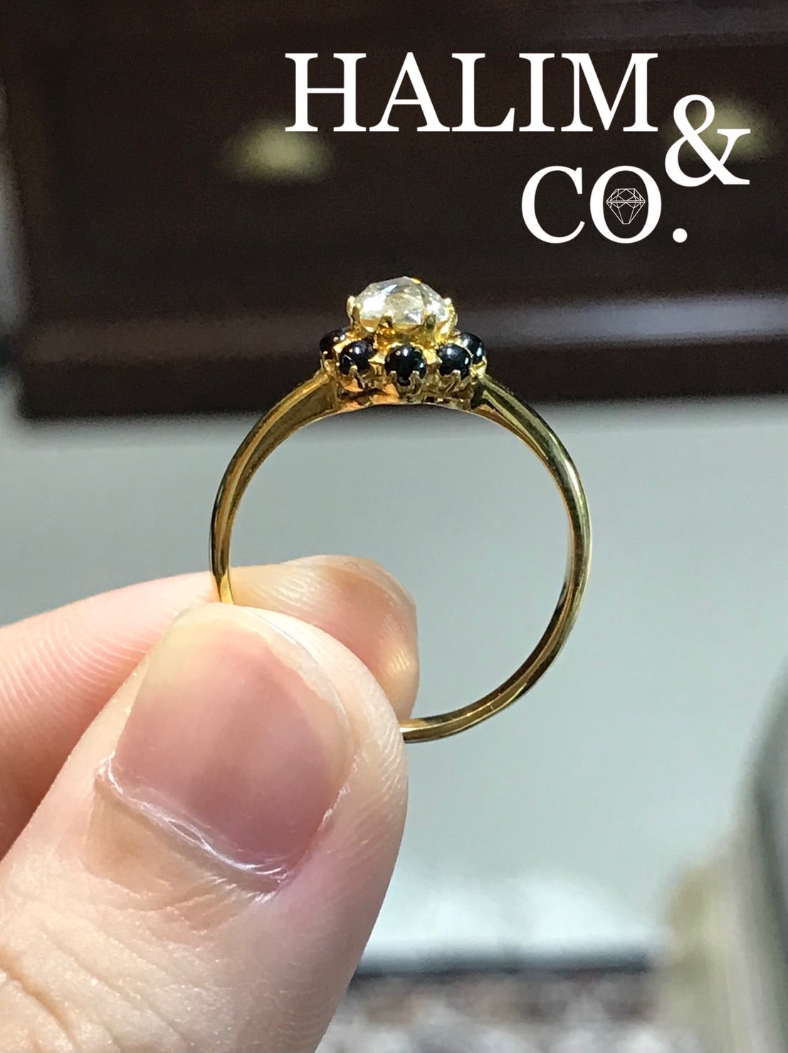 Antique Rose Cut Diamond And Black Spinel Ring With 18k Gold. Kebaya Jewelry / Peranakan Nyonya Jewelry