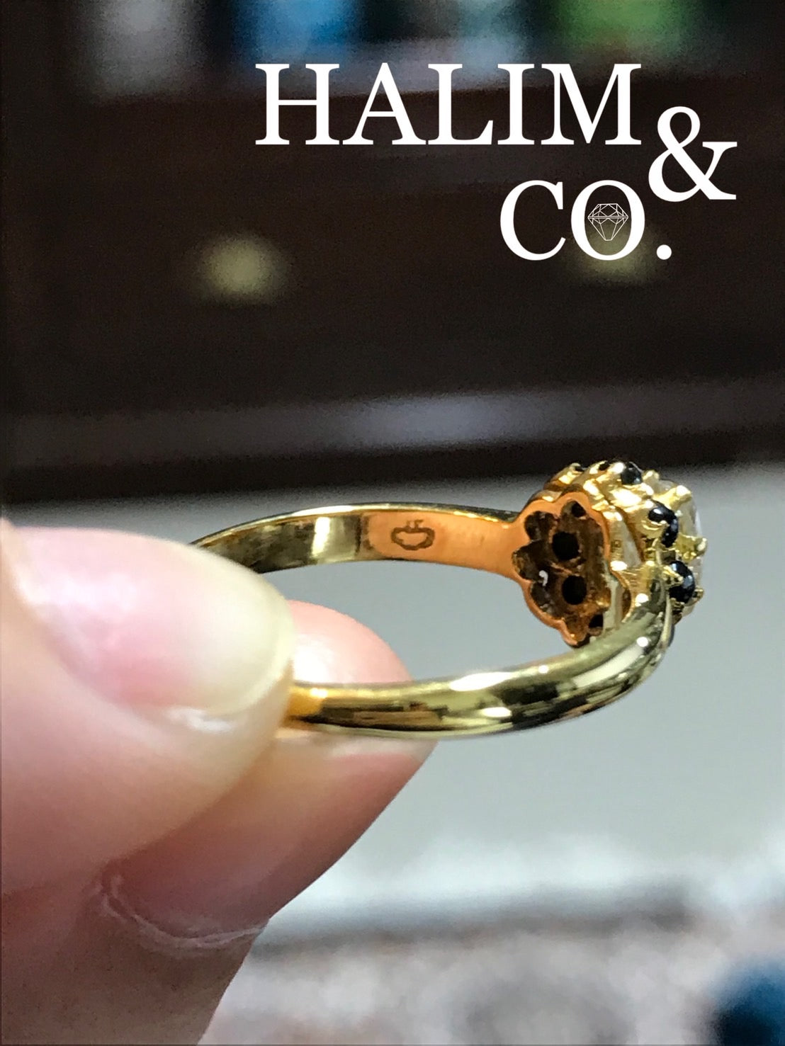 Antique Rose Cut Diamond And Black Spinel Ring With 18k Gold. Kebaya Jewelry / Peranakan Nyonya Jewelry