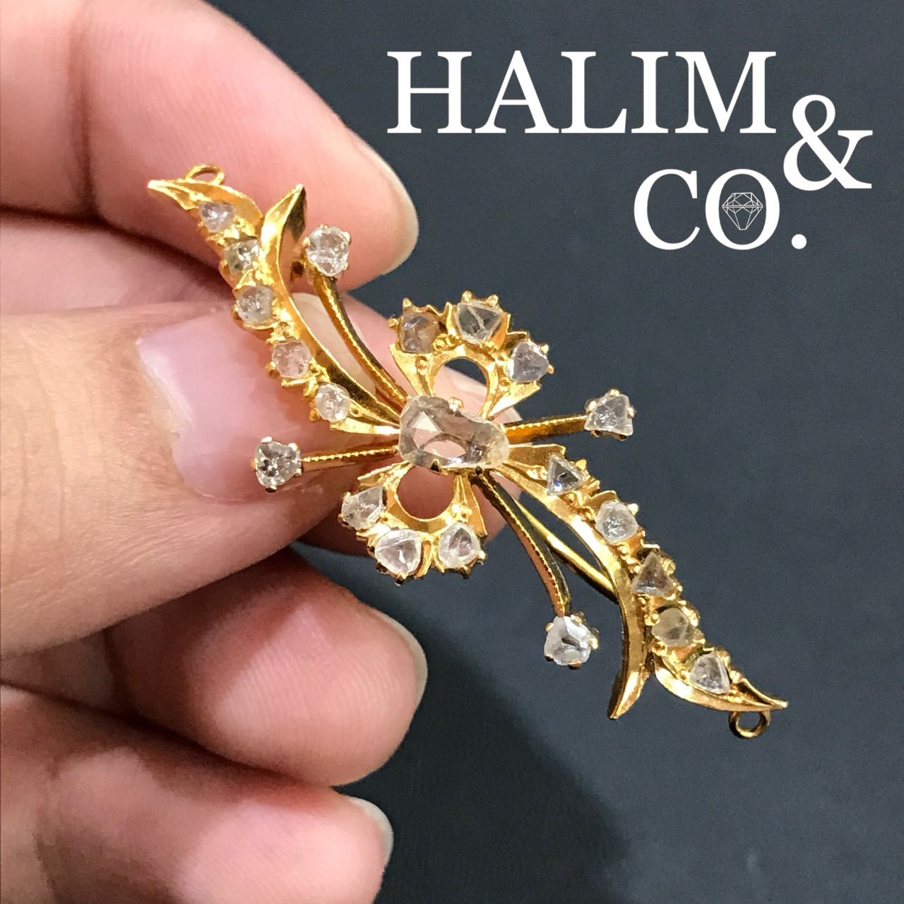 Antique Polki Diamond Brooch With Gold. Kebaya Jewelry / Peranakan Nyonya Jewelry